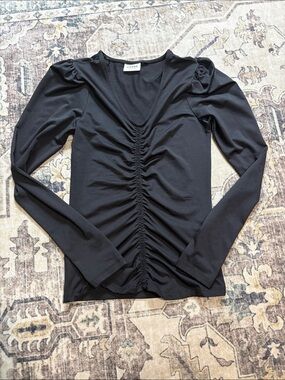 AWARE Black Ruched V-Neck Long Sleeve Top